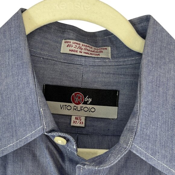 Vito Rufolo Men's Button Up Dress Shirt Long Sleeve Cotton Size 16.5/32-33 Blue - Picture 5 of 8